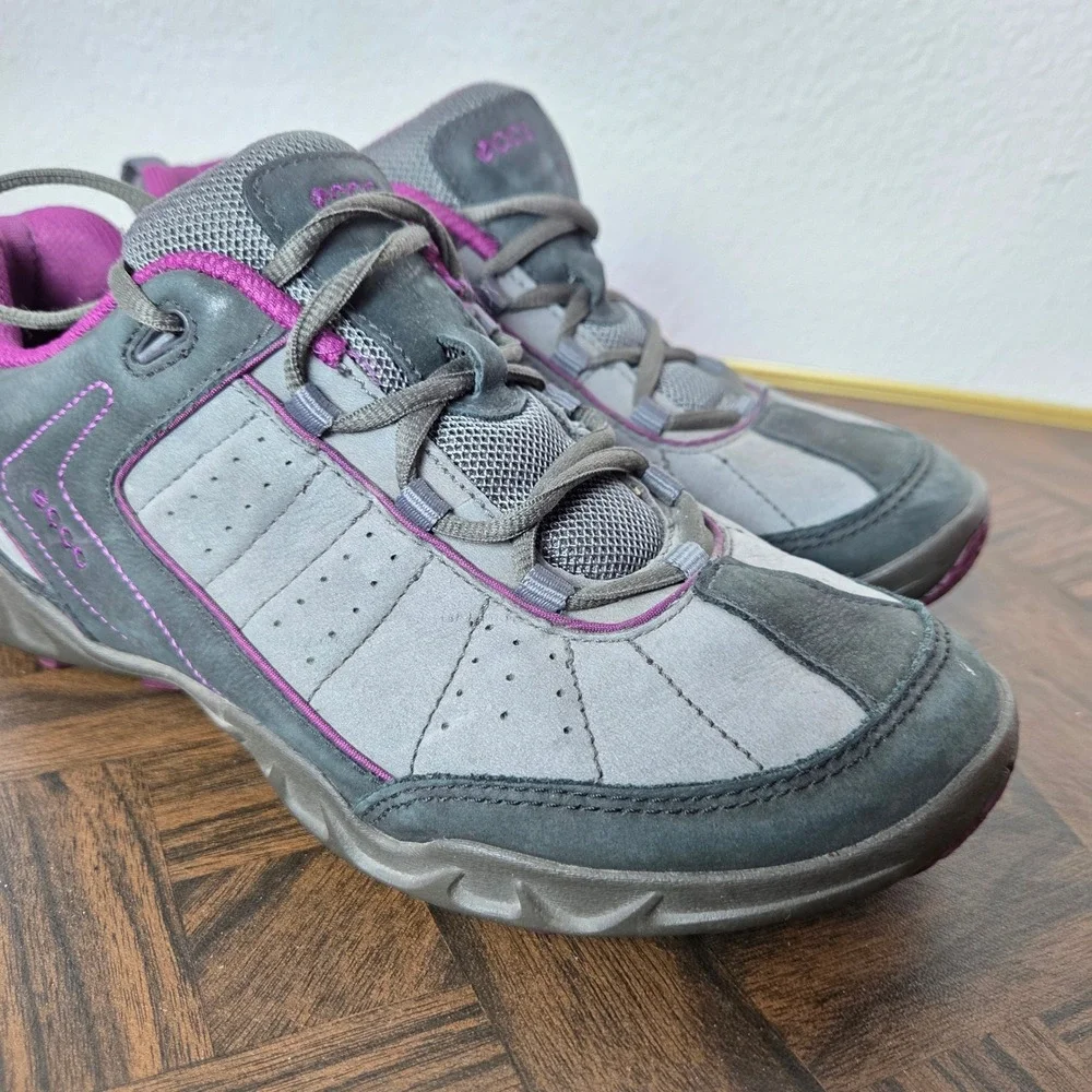 ECCO Walking‎ Shoes Leather Comfort Sneakers Gray Purple Womens 8 8.5 EU39